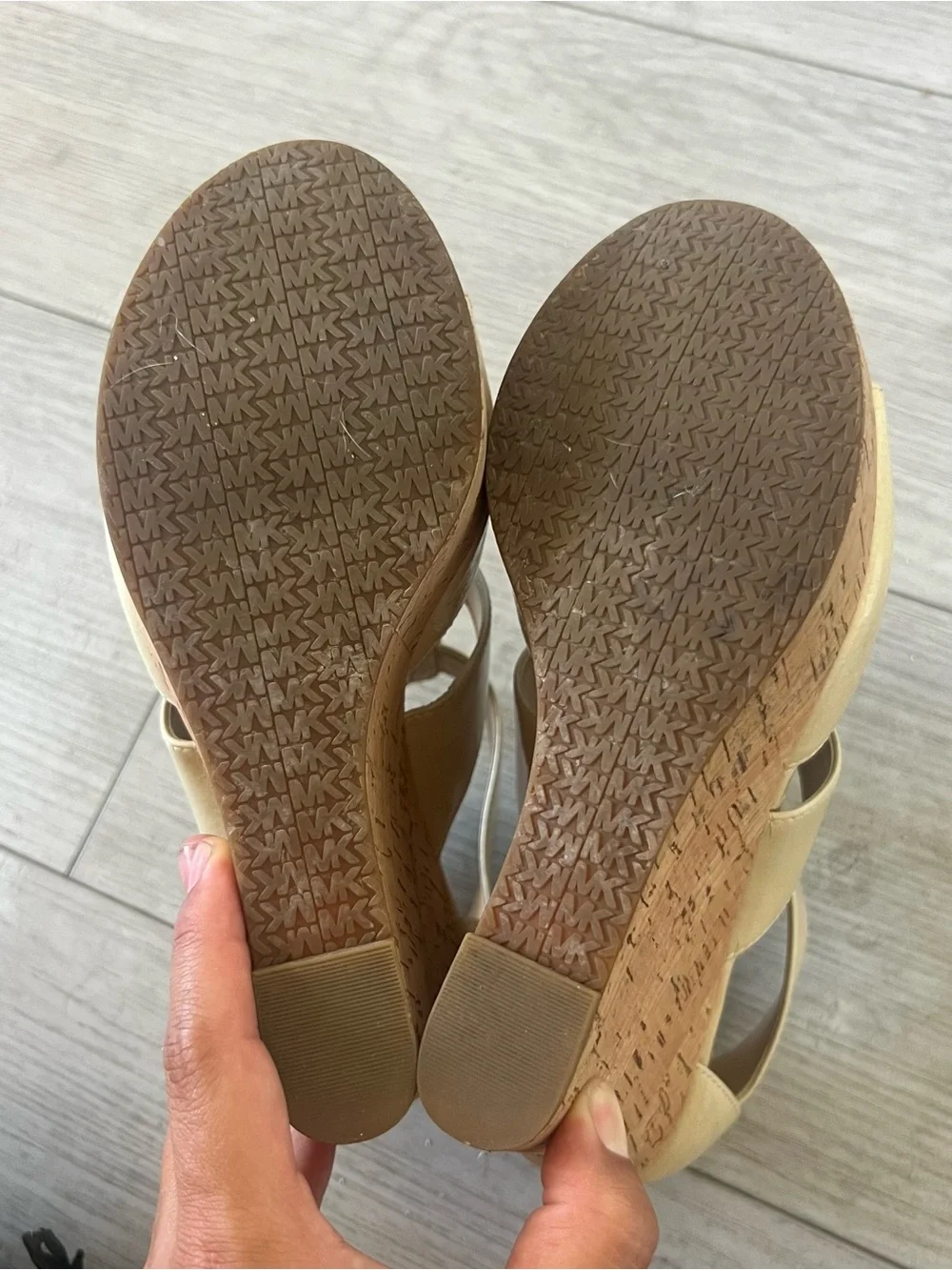 Michael Kors Genuine Leather Cream Cork Wedge Peeptoe Sandals 7